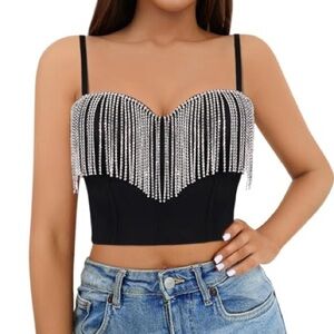 Windsor Black Strapless Top with Silver Diamond Chain Embellishments